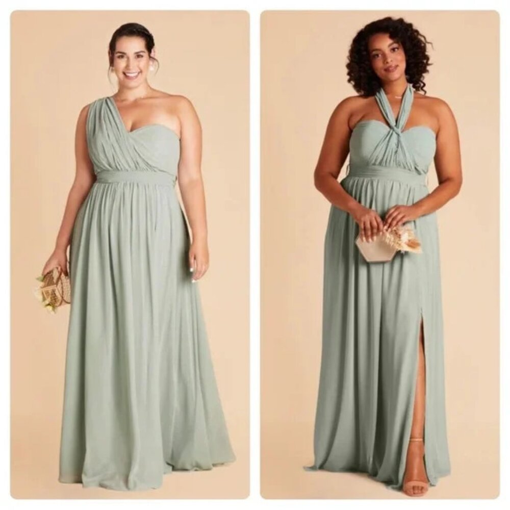 Birdy Grey Grace Convertible Chiffon Bridesmaid Dress in Sage Green Sz L NEW